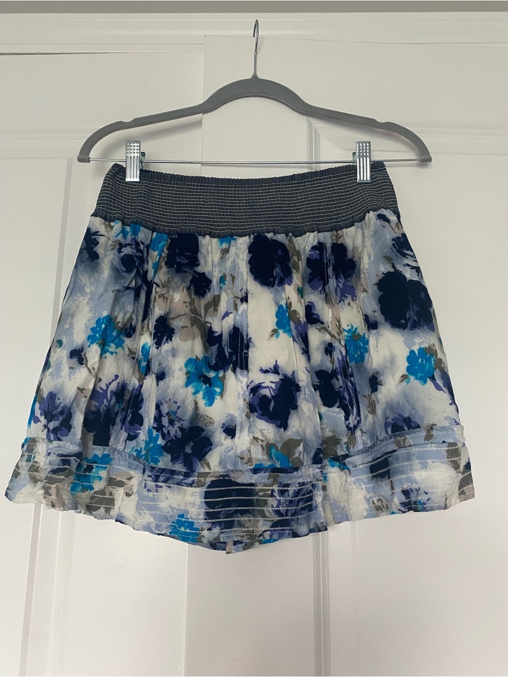 Charlotte Russe White Floral Blue Skater Skirt